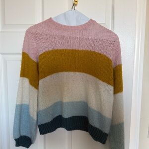 Topshop Striped Crewneck Sweater in Pink, Mustard, Cream, Light Blue & Charcoal